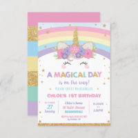 Rainbow Unicorn Birthday Party Girl Invitation