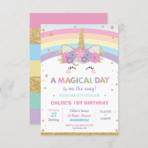 Rainbow Unicorn Birthday Party Girl Invitation
