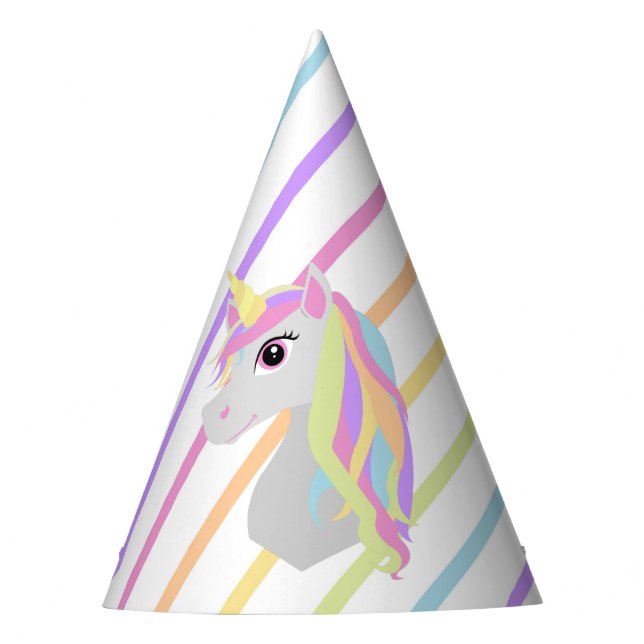 Rainbow Unicorn Birthday Party Hat (Front)