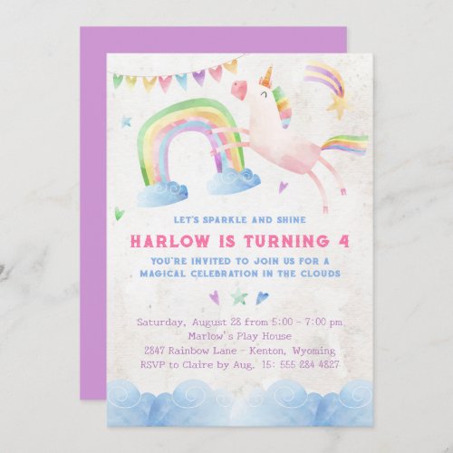 Rainbow Unicorn Birthday Party Invitation