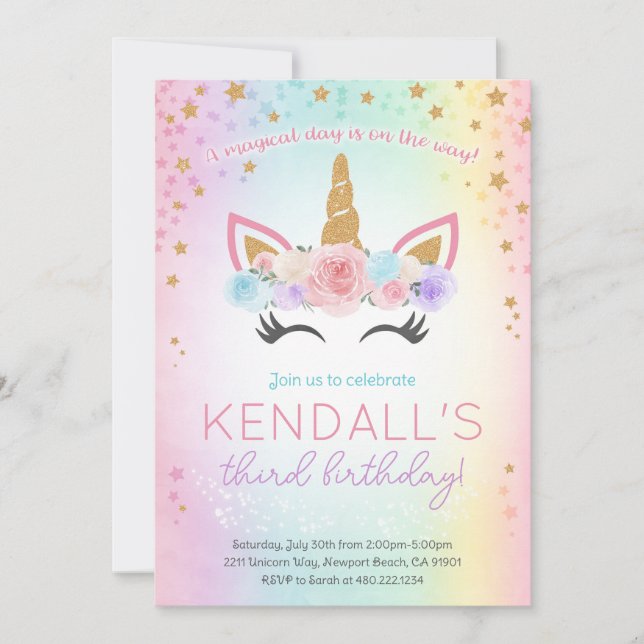 Rainbow Unicorn Birthday Party Invitation (Front)