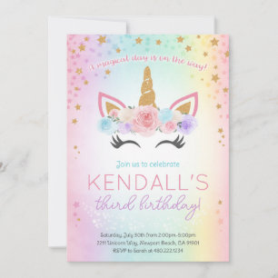 Rainbow Unicorn Birthday Party Invitation