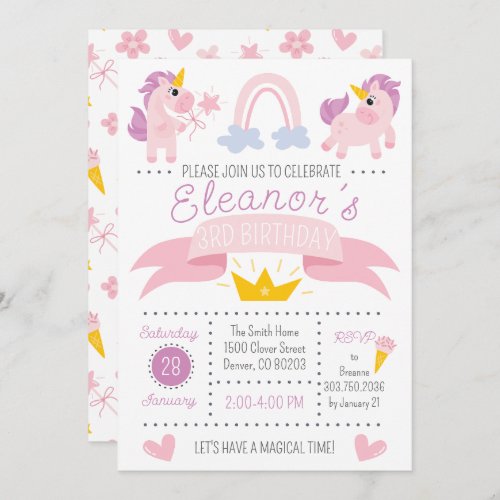 Rainbow Unicorn Birthday Party Invitation 