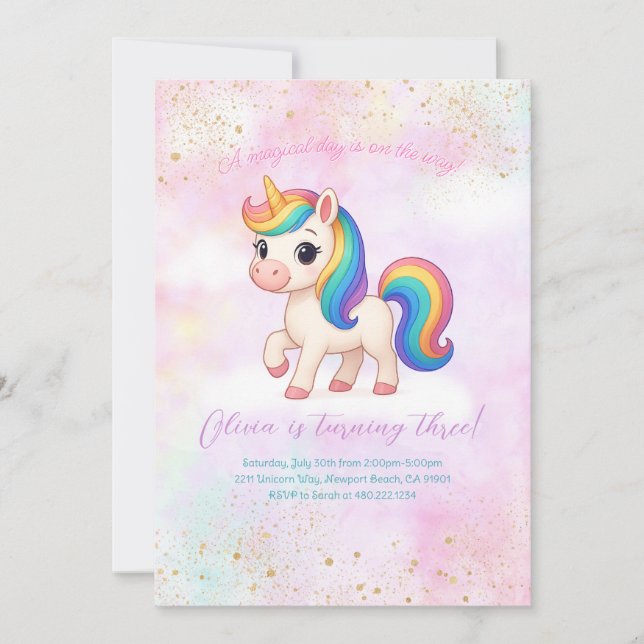 Rainbow Unicorn Birthday Party Invitation (Front)