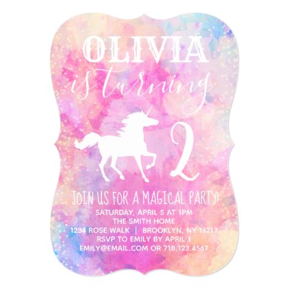 Rainbow Unicorn Birthday Party Invitation Pink