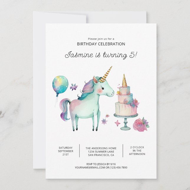 Rainbow Unicorn Birthday Party Invitations (Front)