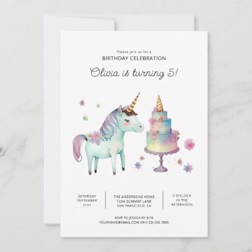 Rainbow Unicorn Birthday Party Invitations