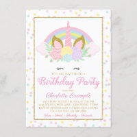 Rainbow Unicorn Birthday Party Invitations