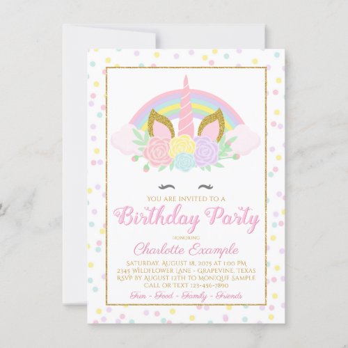 Rainbow Unicorn Birthday Party Invitations