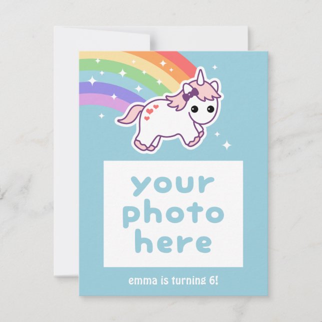 Rainbow Unicorn Birthday Party Photo Invitations (Front)