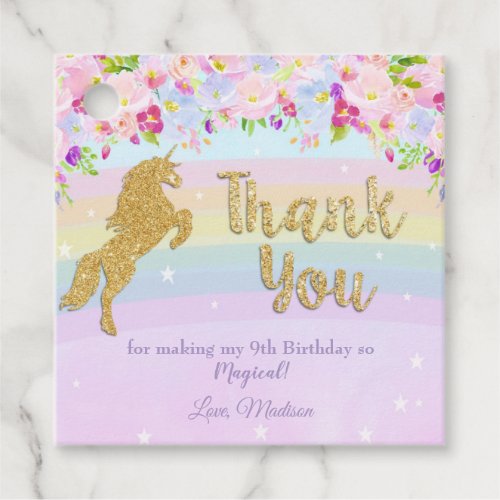 Rainbow Unicorn Birthday Party Purple Thank You Favor Tags