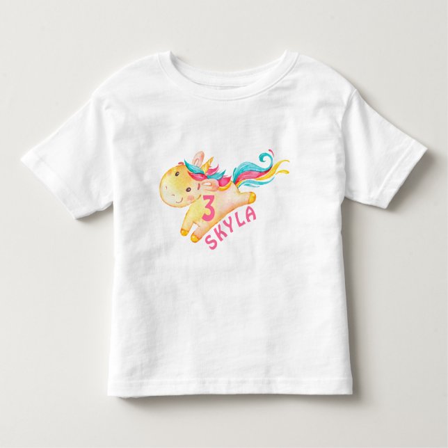 Rainbow Unicorn Birthday Shirt for a Girl (Front)