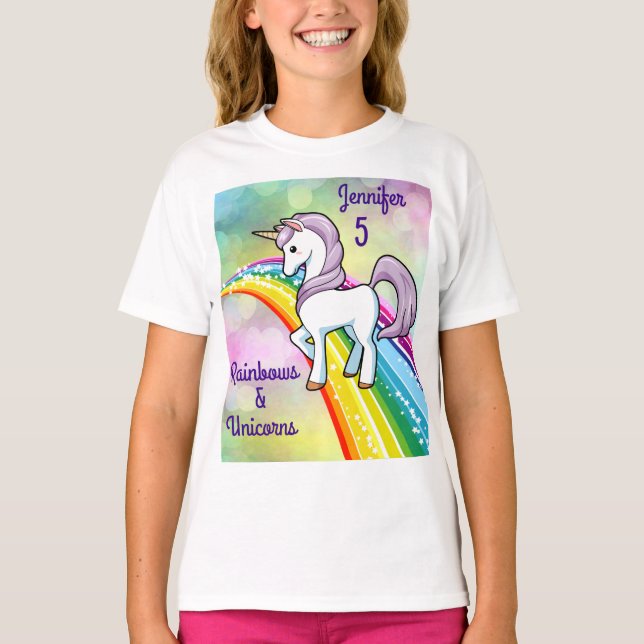 Rainbow & Unicorn Birthday T-Shirt Girls (Front)