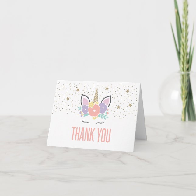 Rainbow Unicorn Birthday Thank You Card (Front)