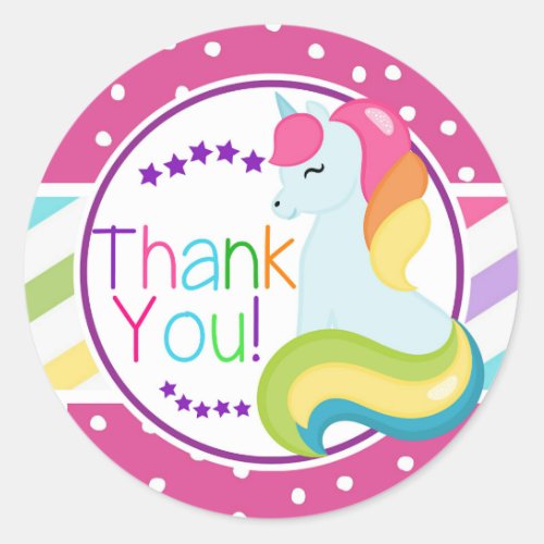 Rainbow Unicorn Birthday Thank You Stickers Labels