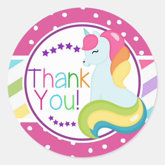 rainbow unicorn birthday thank you stickers labels