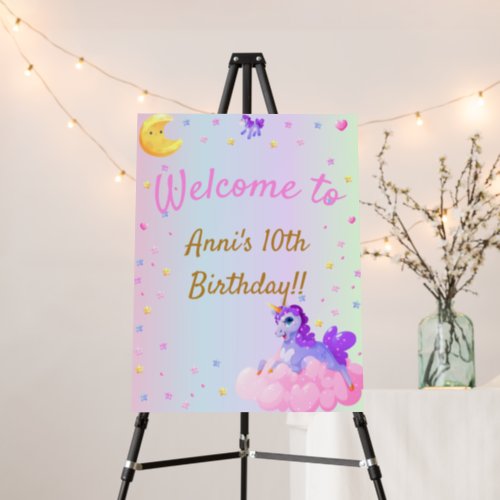 rainbow unicorn birthday welcome sign