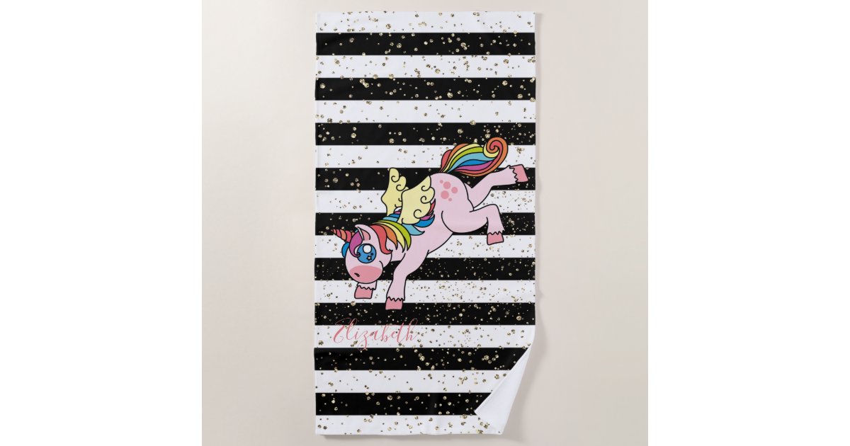 Towel - UNIQUE black - Unicorns and rainbows print main image 0