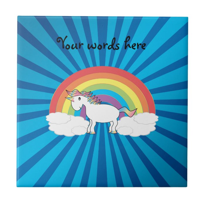 Rainbow unicorn blue sunburst ceramic tiles