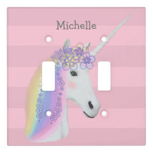 Rainbow Unicorn Blush Pink Girls Personalized Light Switch Cover