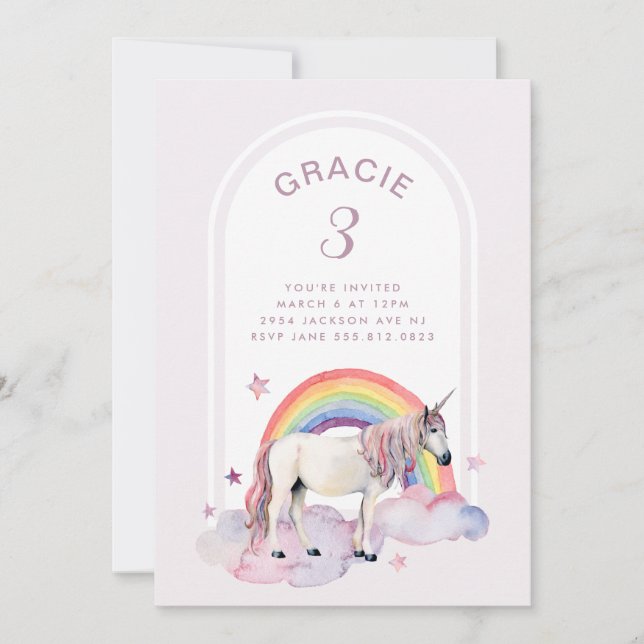 Rainbow Unicorn Boho Arch Birthday Party Girl Invitation (Front)