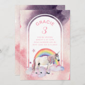 Rainbow Unicorn Boho Arch Birthday Party Girl Invitation (Front/Back)