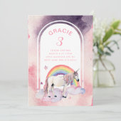 Rainbow Unicorn Boho Arch Birthday Party Girl Invitation (Standing Front)