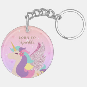 Rainbow Unicorn Born to Sparkle Cute Keychain