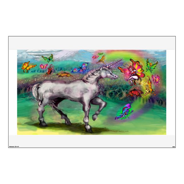 Rainbow Unicorn Butterflies Faeries Wall Decal (Front)