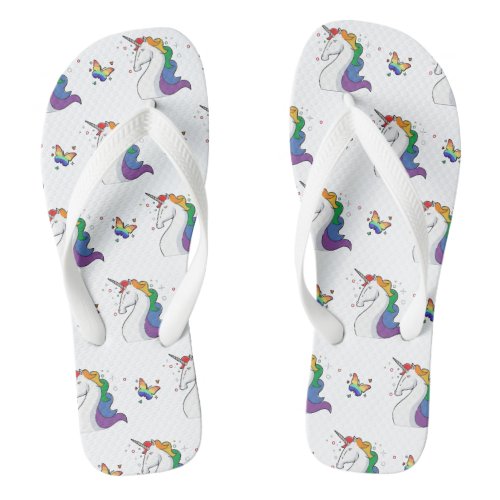 Rainbow Unicorn  Butterfly Pattern Colorful Cool  Flip Flops