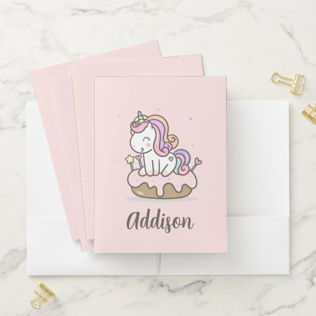 Rainbow Unicorn Cake Personalized Pocket Folder (In Situ)