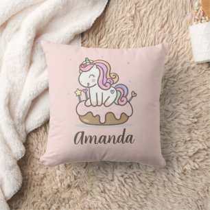 Rainbow Unicorn Cake Personalized Throw Pillow