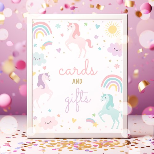 Rainbow Unicorn Cards And Gifts Birthday Party Poster