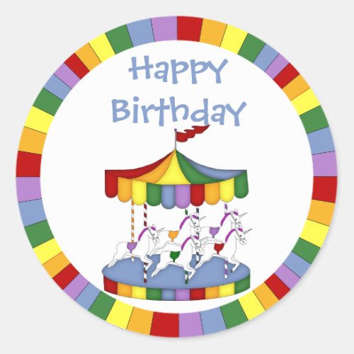 Rainbow Unicorn Carousel Birthday Classic Round Sticker