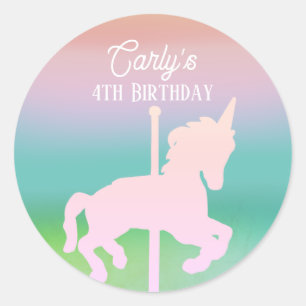 Rainbow Unicorn Carousel Birthday Classic Round Sticker