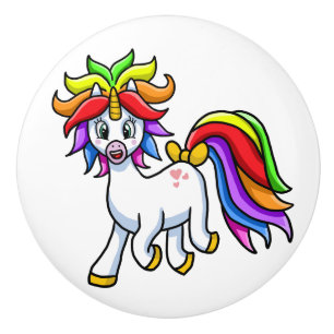 Rainbow Unicorn Cartoon Fantasy Design Ceramic Knob