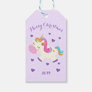 Rainbow Unicorn Christmas Glitter Purple Gift Tags