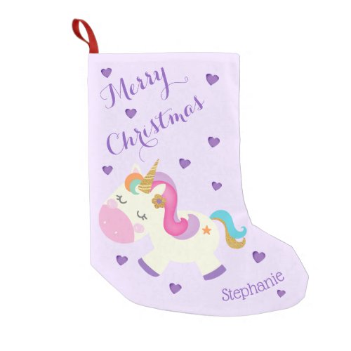 Rainbow Unicorn Christmas Glitter Purple Small Christmas Stocking