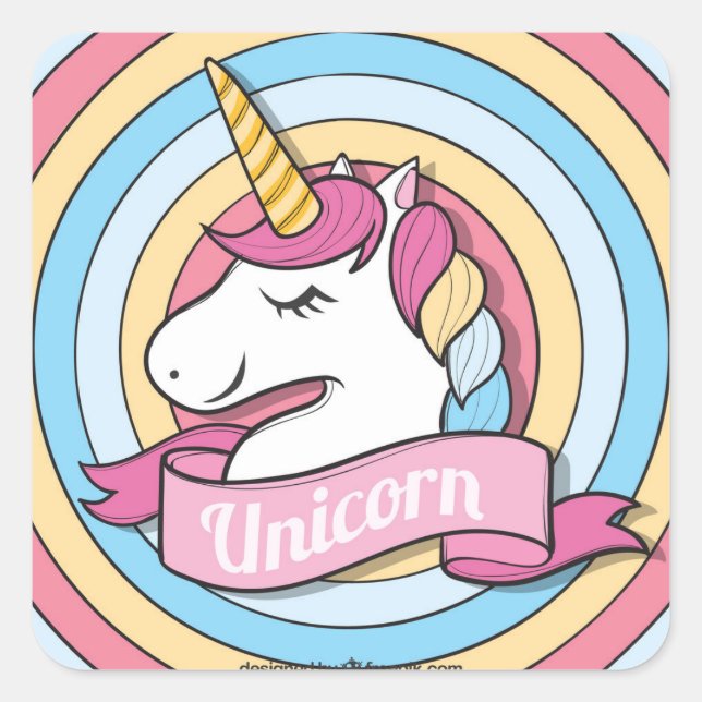 Rainbow Unicorn-Circles Square Sticker (Front)