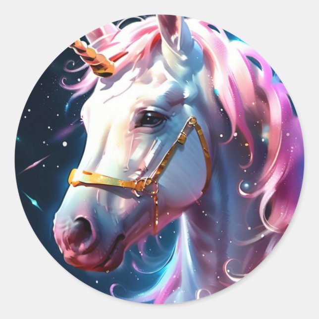 Rainbow Unicorn Classic Round Sticker (Front)