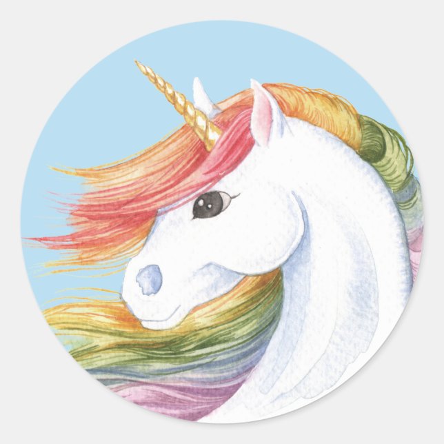 Rainbow Unicorn Classic Round Sticker (Front)