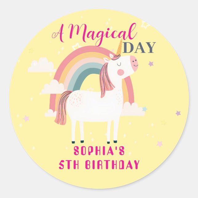 Rainbow Unicorn Classic Round Sticker (Front)
