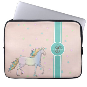 Rainbow Unicorn, Colorful Stars Monogram Laptop Sleeve