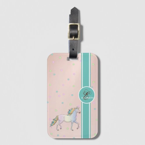 Rainbow Unicorn Colorful Stars Monogram Luggage Tag