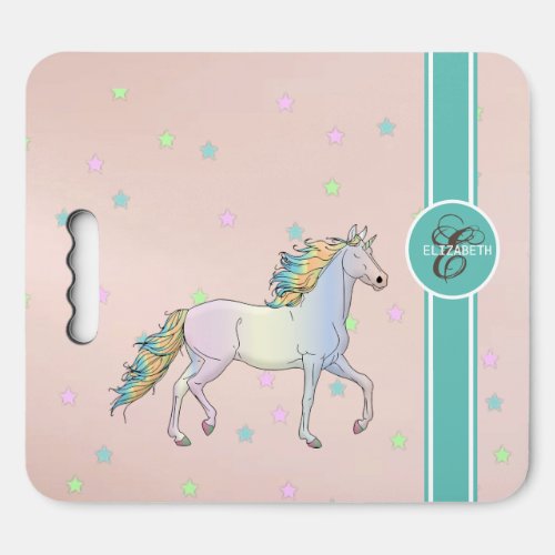 Rainbow Unicorn Colorful Stars Monogram Seat Cushion