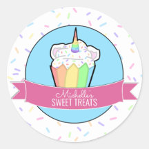 Rainbow Unicorn Cupcake Bakery Box Stickers