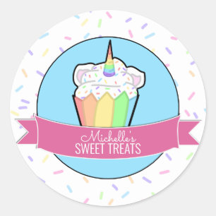 Rainbow Unicorn Cupcake Bakery Box Stickers