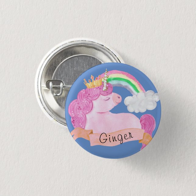 🌈Rainbow Unicorn Custom Name         Button (Front & Back)