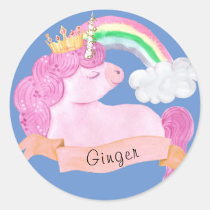 🌈Rainbow Unicorn Custom Name Classic Round Sticker