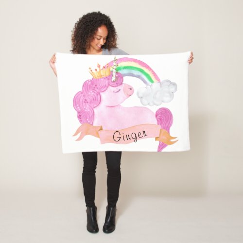 Rainbow Unicorn Custom Name          Fleece Blanket